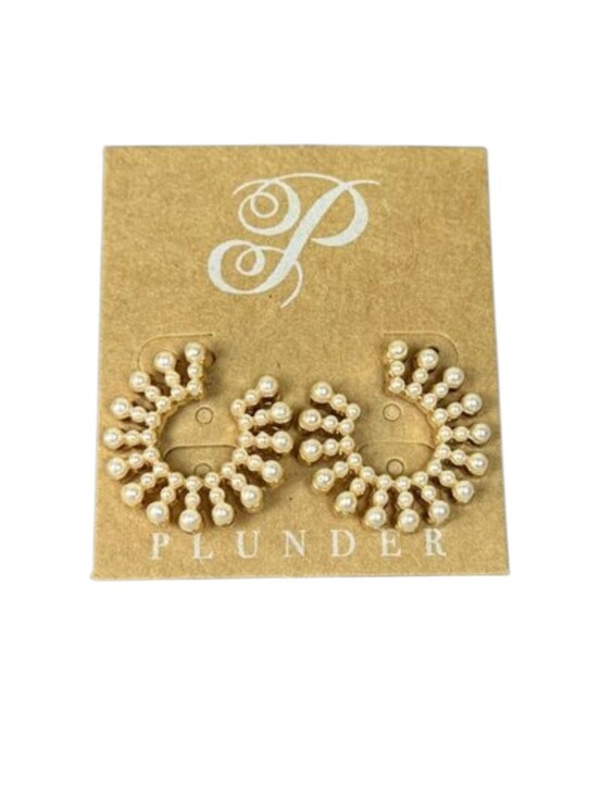 Plunder Jewelry - Plunder Faux White Pearl Beaded Gold Tone Post Earrings